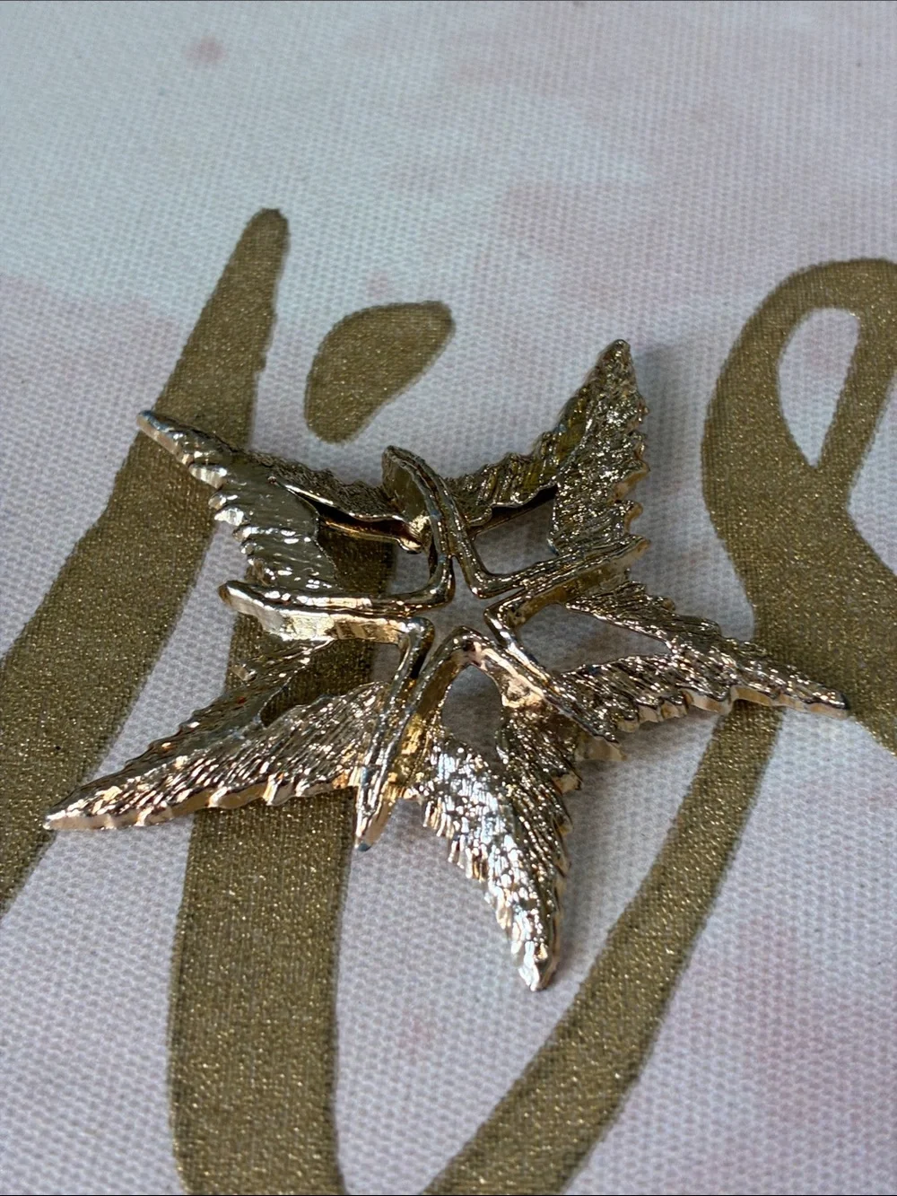 Gold Tone Shiny Textured AB Starfish Brooch Pin